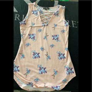 Pink flowered lace front tank